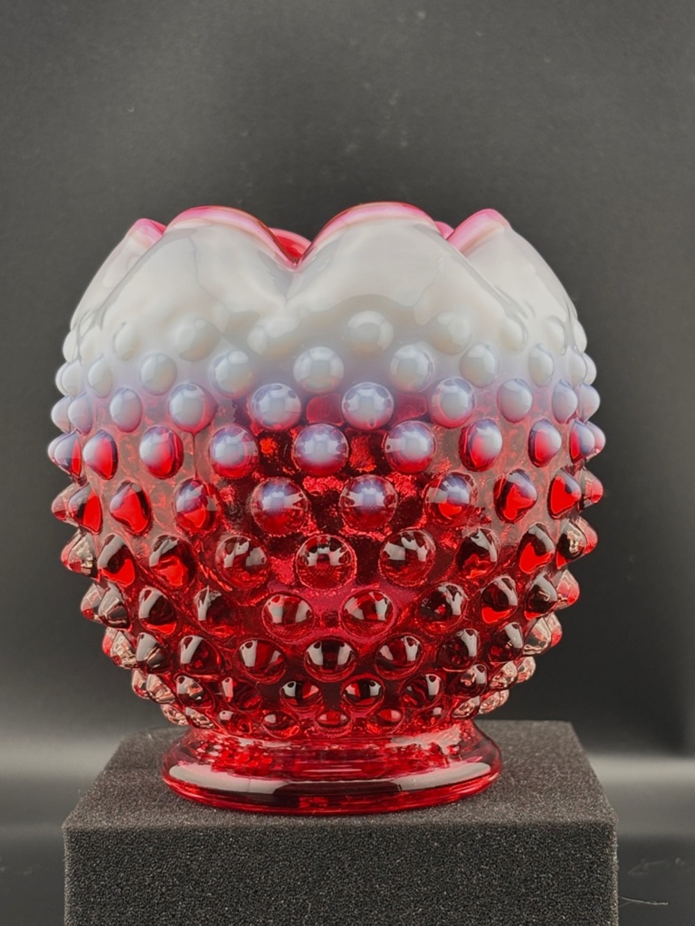 Fenton Cranberry Opalescent Hobnail Rose Bowl 3861 CR